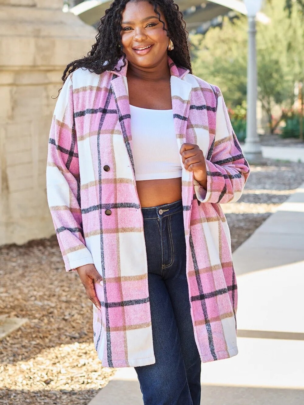 Classic Checkmate Lapel Coat - Pink
